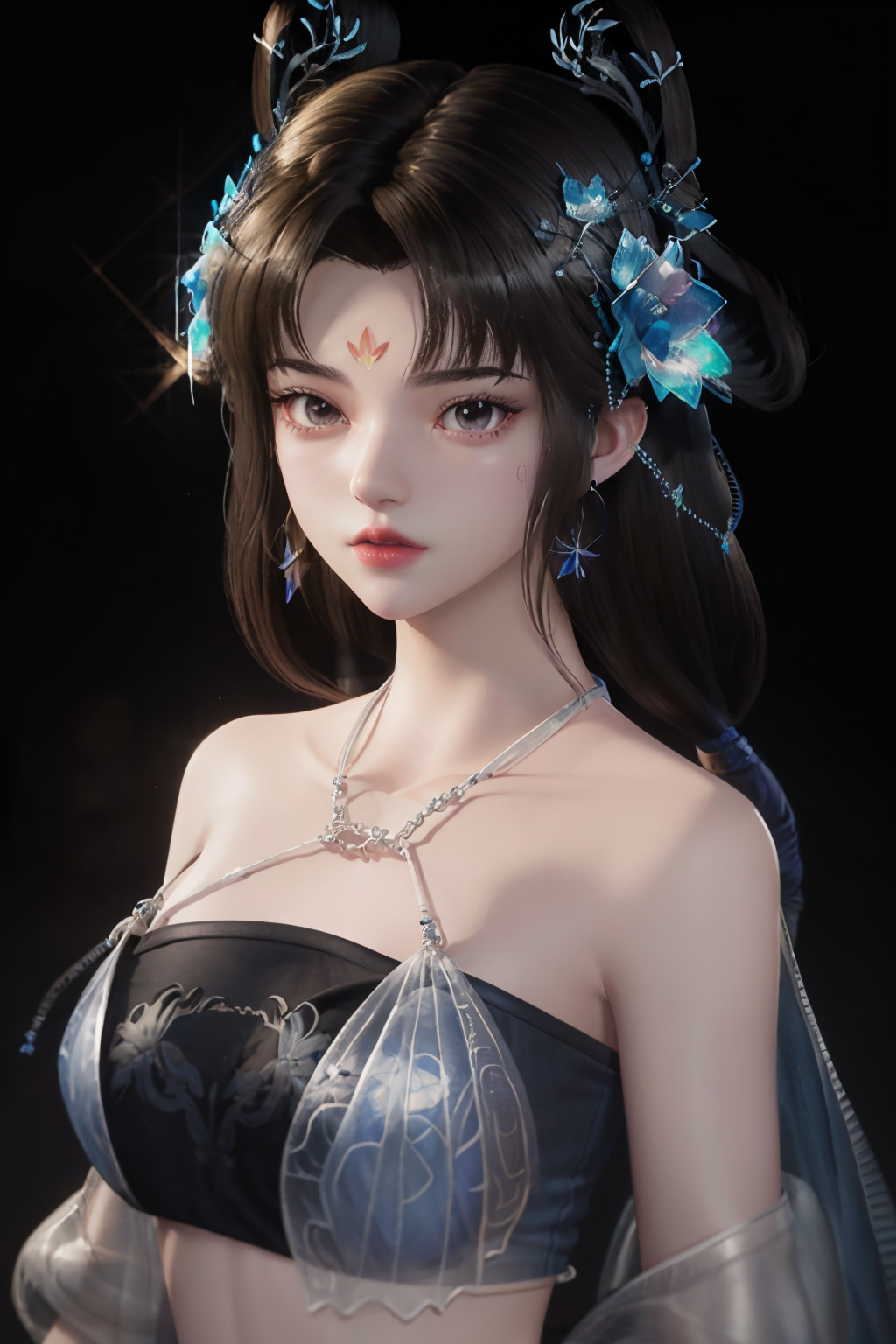00344-466706486-breathtaking _lora_ChengLing_0.9_,(halter top_1.3),sexy,after bathing,1girl,hair ornament,solo,jewelry,earrings,(camisole_1.1),t.png